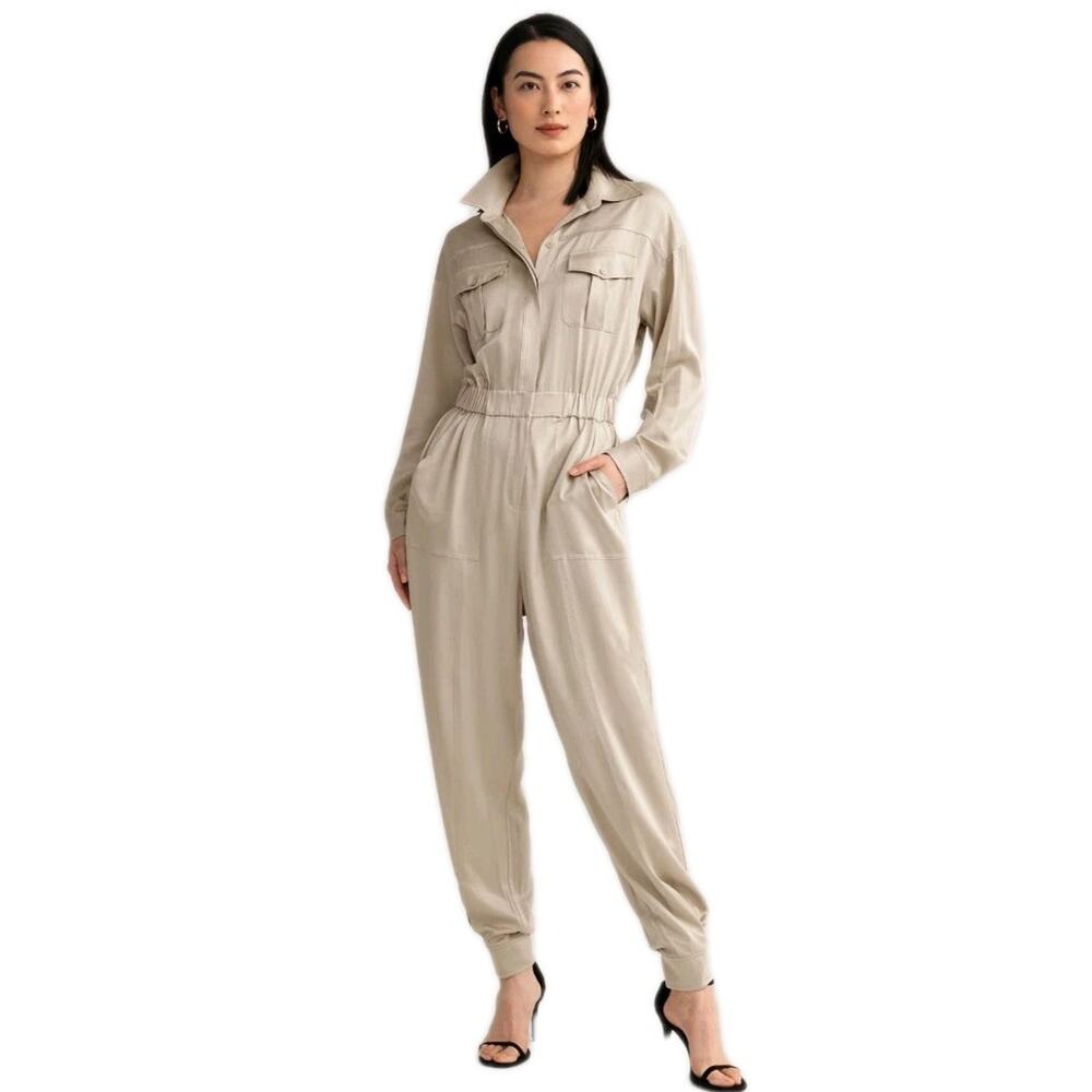 LILYSILK Sandwashed Mulberry Silk Light Apricot Military Jumpsuit Size XXL